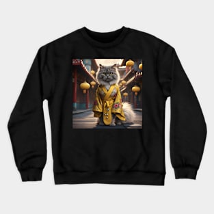 Persian Cat in Yellow Kimono Crewneck Sweatshirt